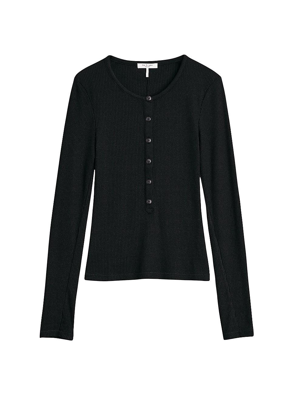 Womens Rib-Knit Henley Shirt Product Image