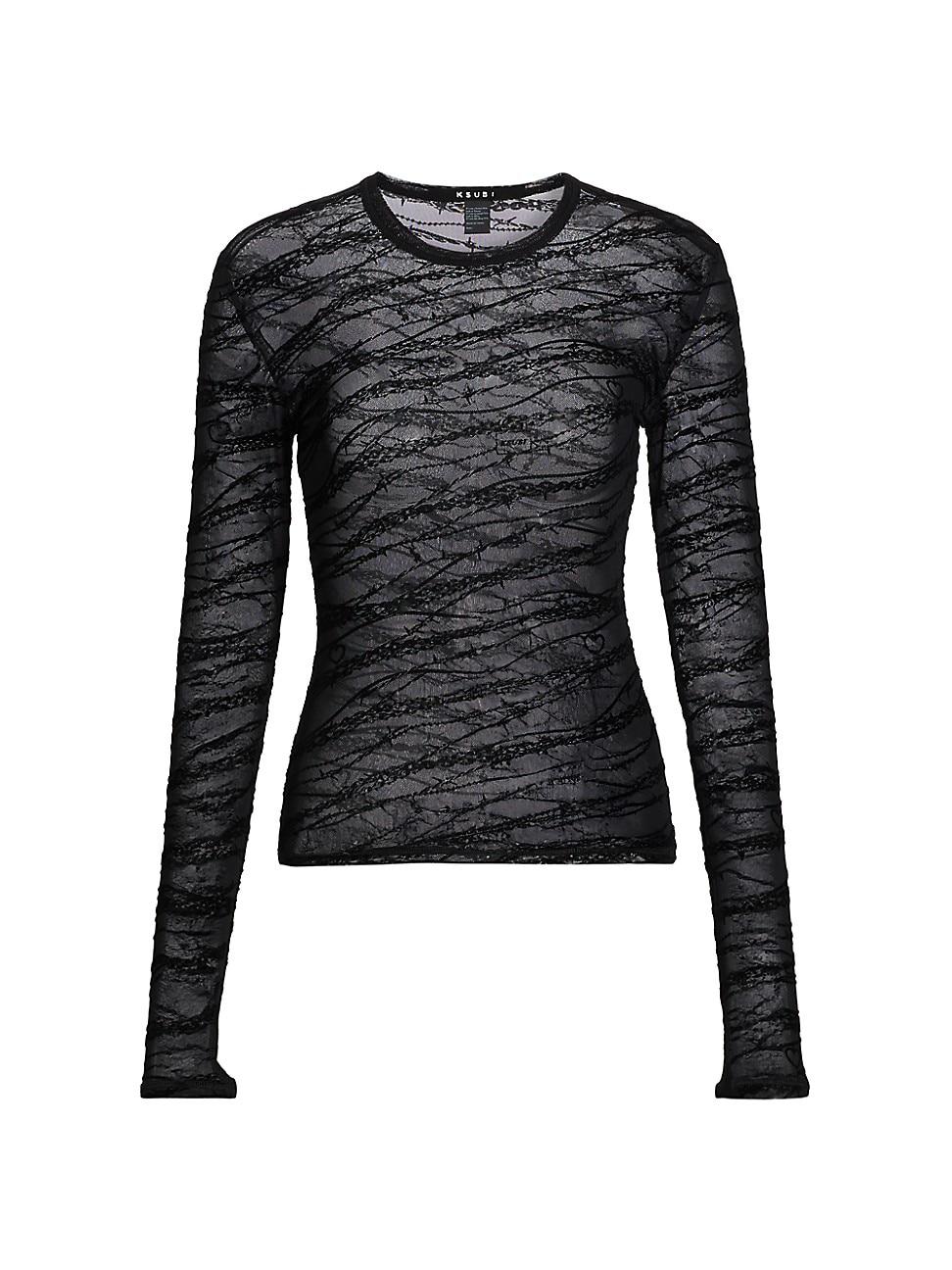 Womens Sliver Mesh Long-Sleeve Top Product Image