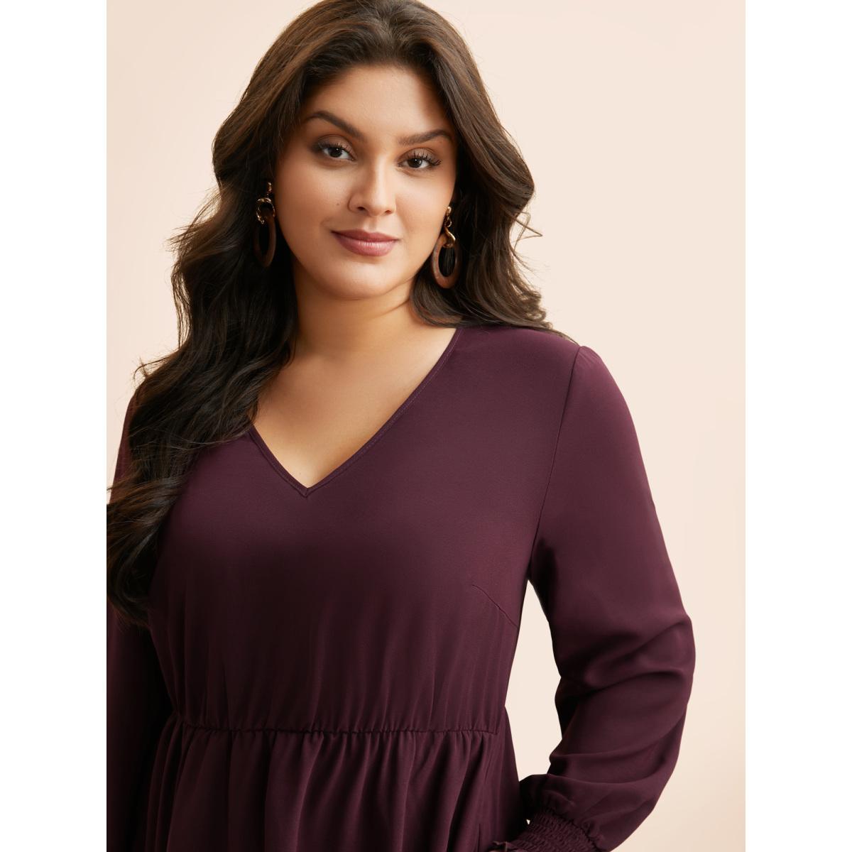 Plus Size Floral Embroidered Crochet Lace Midi Dress Eggplant Women Resort Woven ribbon&lace trim V-neck Long Sleeve Curvy BloomChic 30/6X Product Image
