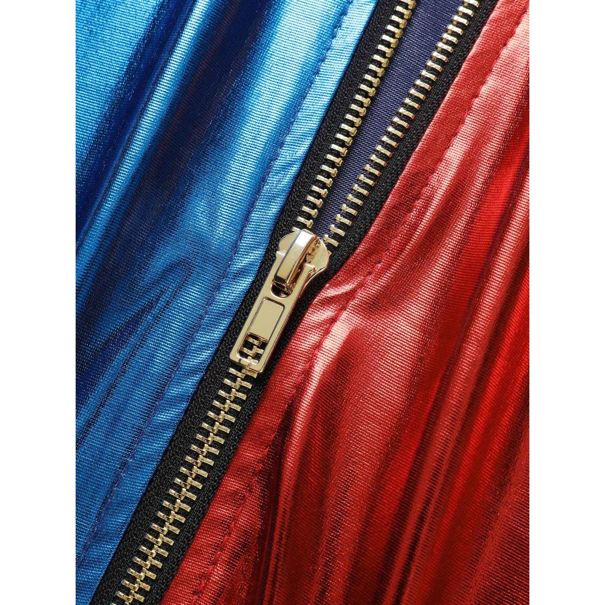 Plus Size Groovy Reflective Stretchy Zipper Jacket Women Crimson Contrast Loose Side seam pocket Everyday Jackets BloomChic 26/4X Product Image