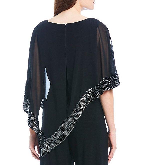Ignite Evenings Foil Trim Boat Neck Asymmetric Cape Jumpsuit Product Image