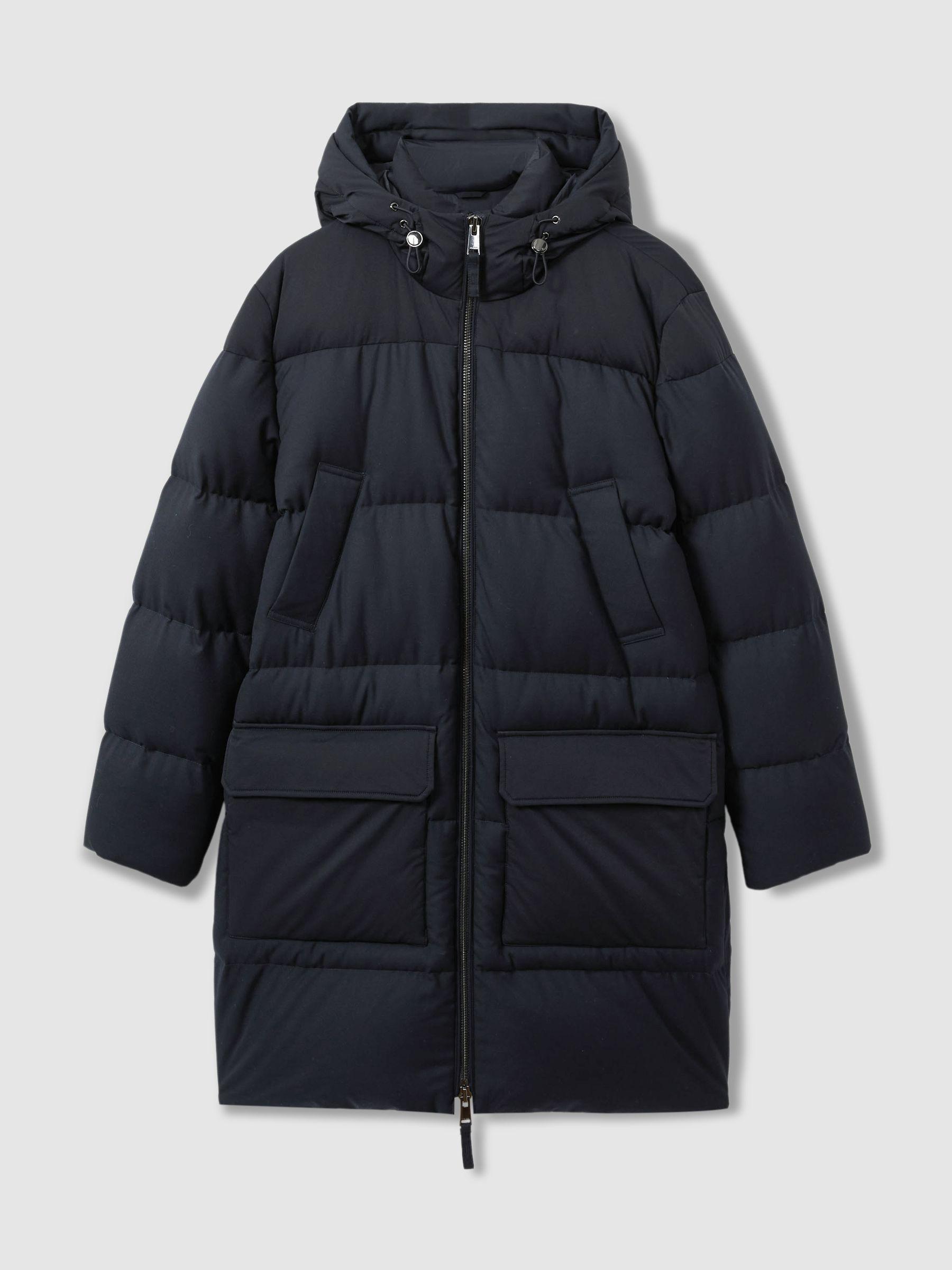 Quilted Longline Puffer Coat in Navy Product Image