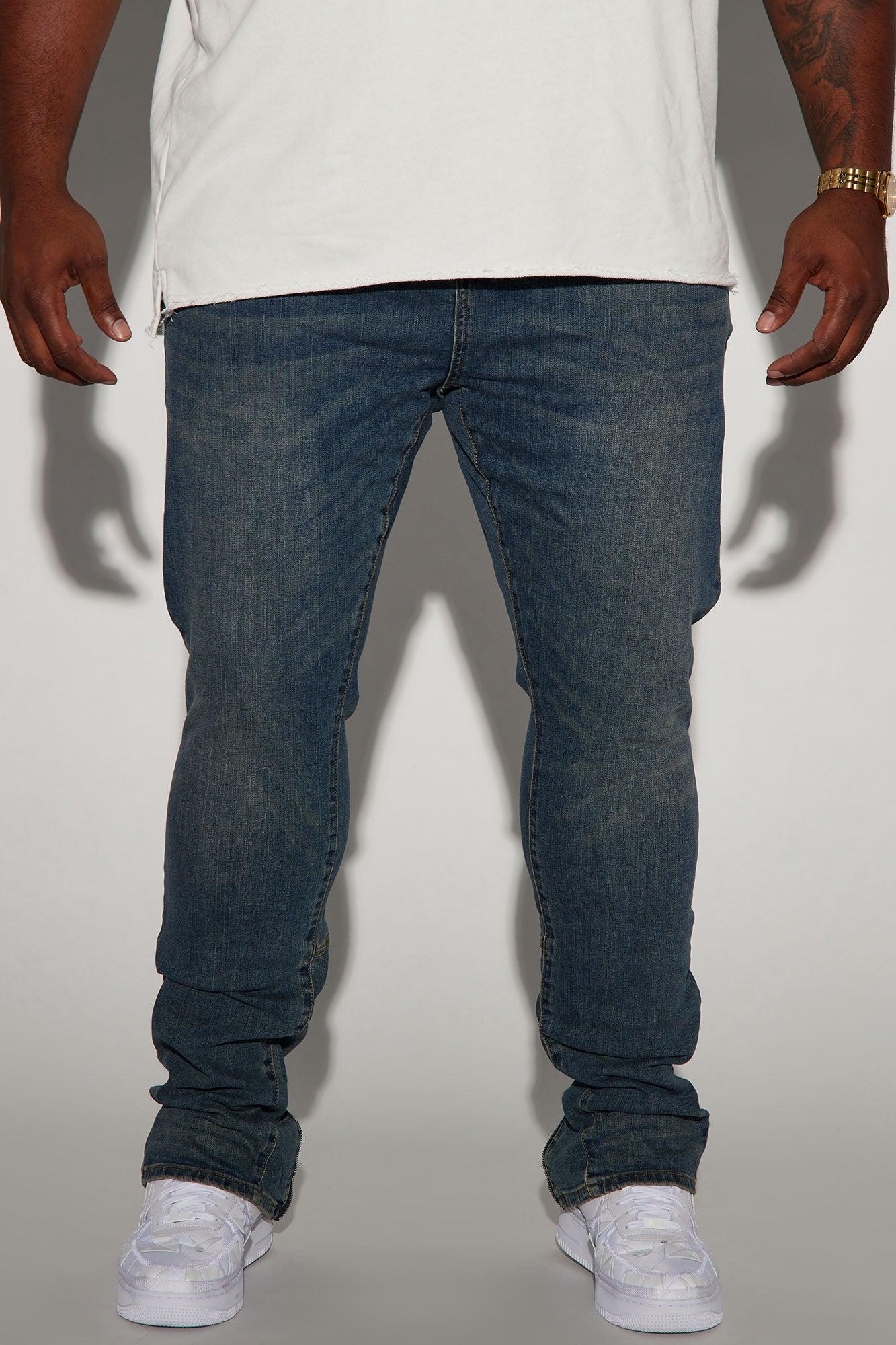 Drop Top Back Zip Stacked Skinny Jeans - Vintage Blue Wash Product Image