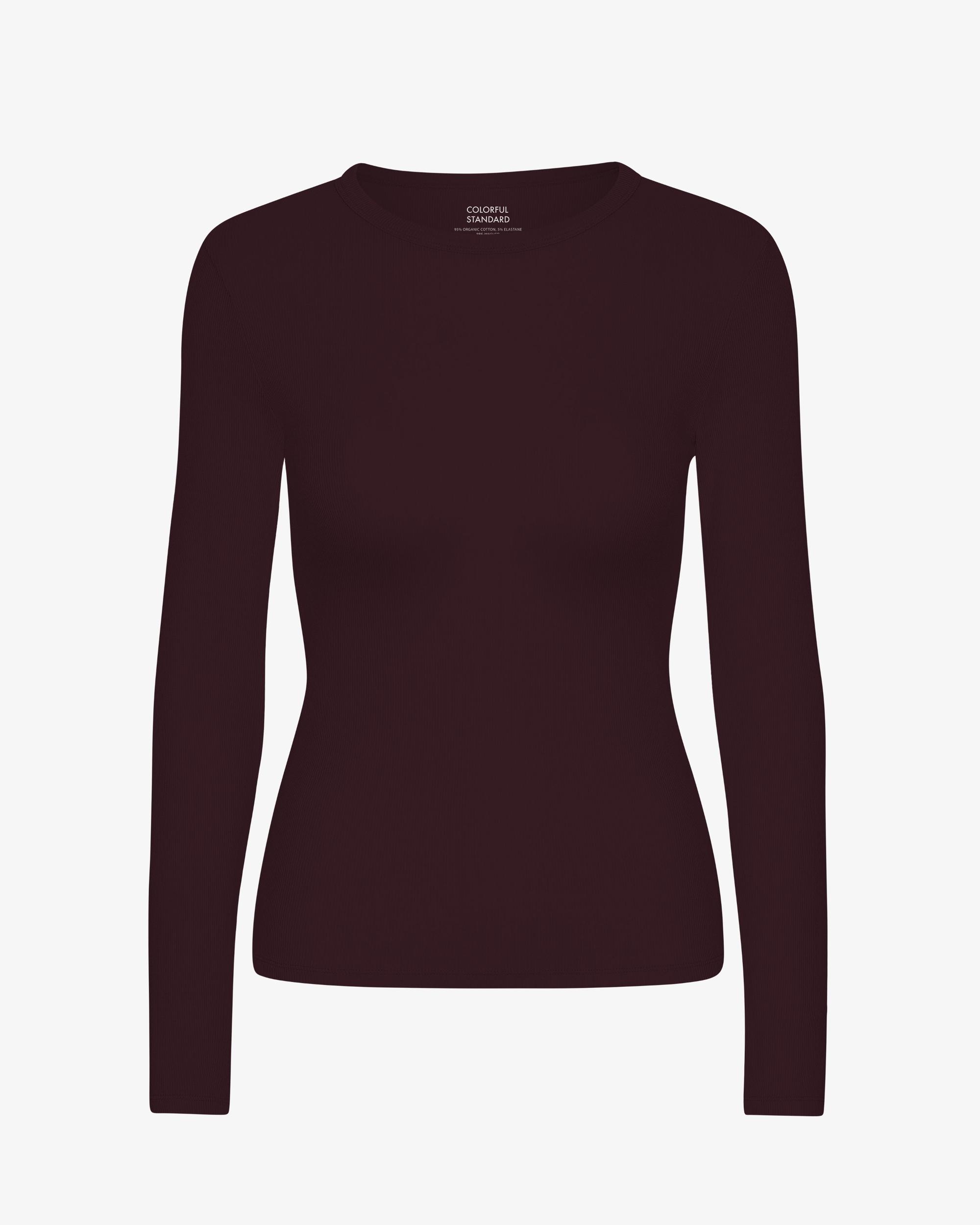 Women Organic Rib LS T-Shirt - Oxblood Red Product Image