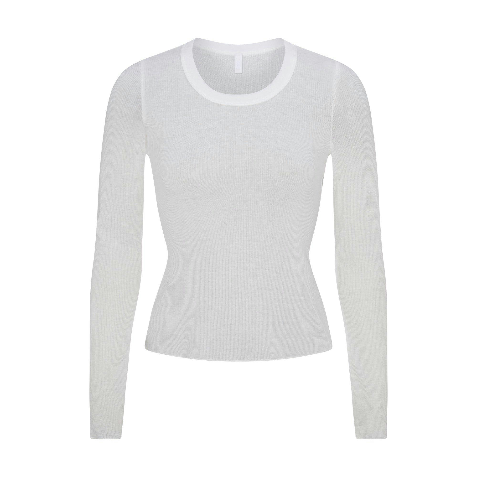 SHEER RIB LONG SLEEVE CREW NECK TOP | SNOW Product Image