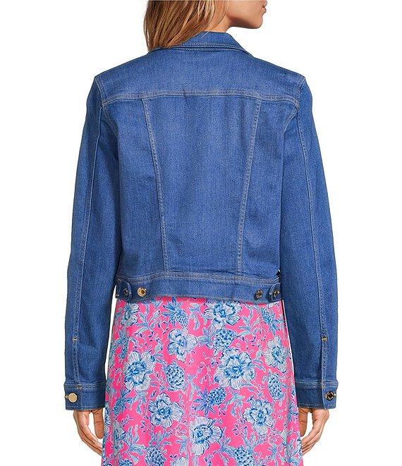 Lilly Pulitzer Seaspray Denim Point Collar Long Sleeve Chest Pocket Button Down Jacket Product Image