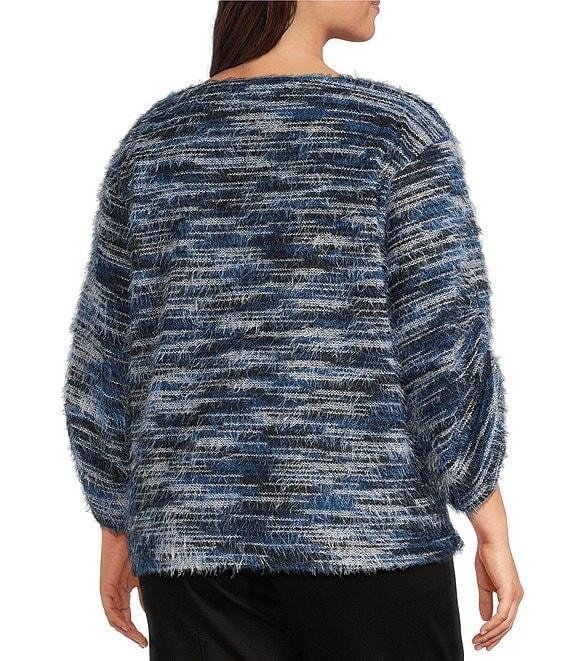 Slim Factor by Investments Plus Alexa Boat Neck 3/4 Sleeve Fuzzy Knit Top Product Image
