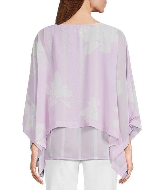 Slim Factor by Investments Floral Print 3/4 Sleeve Crew Neck Double Layer Top Product Image