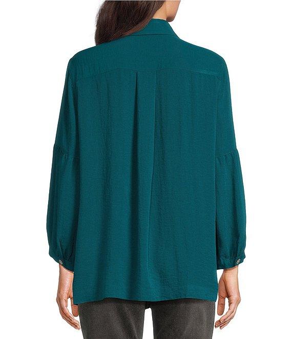 John Mark Woven Point Collar Neck 3/4 Sleeve Single Button Pullover Tunic Product Image
