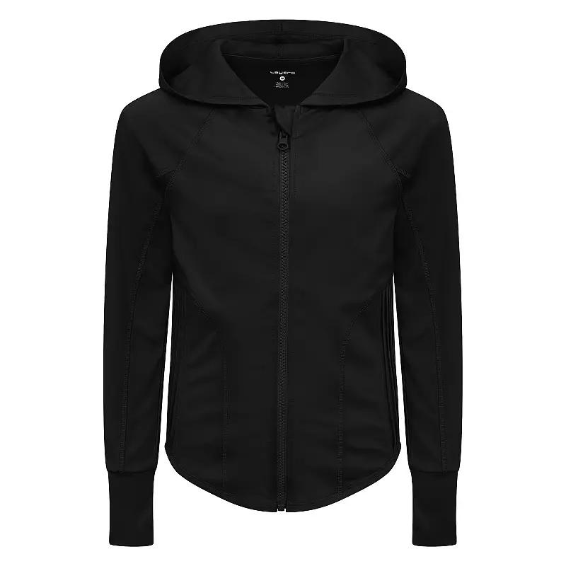 Girls 7-16 Layer 8 Side Pleated Zip Up Hoodie, Girl's, Size: Large, Black Product Image