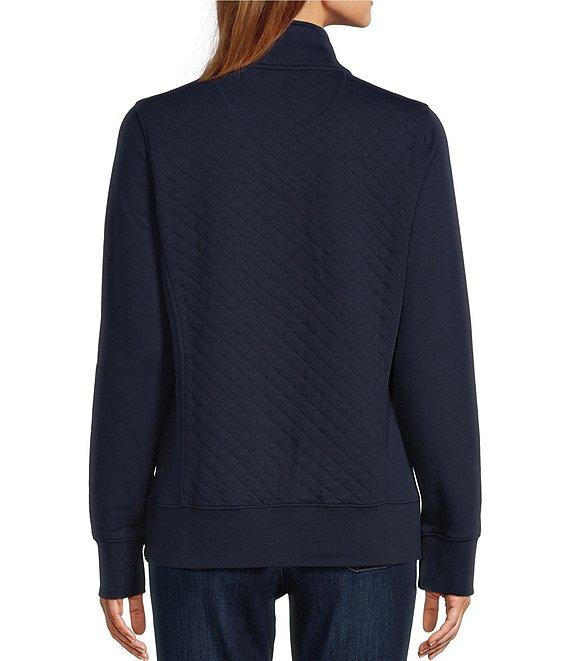 L.L.Bean Quilted Knit Stand Collar Long Sleeve Kangaroo Pocket Quarter-Zip Pullover Top Product Image