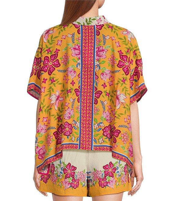 Skies Are Blue Floral Border Print Elastic Waist Coordinating Shorts Product Image