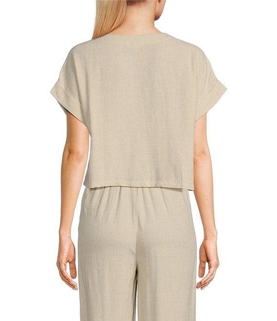Blu Pepper Short Sleeve Linen Blend Coordinating Box Top Product Image