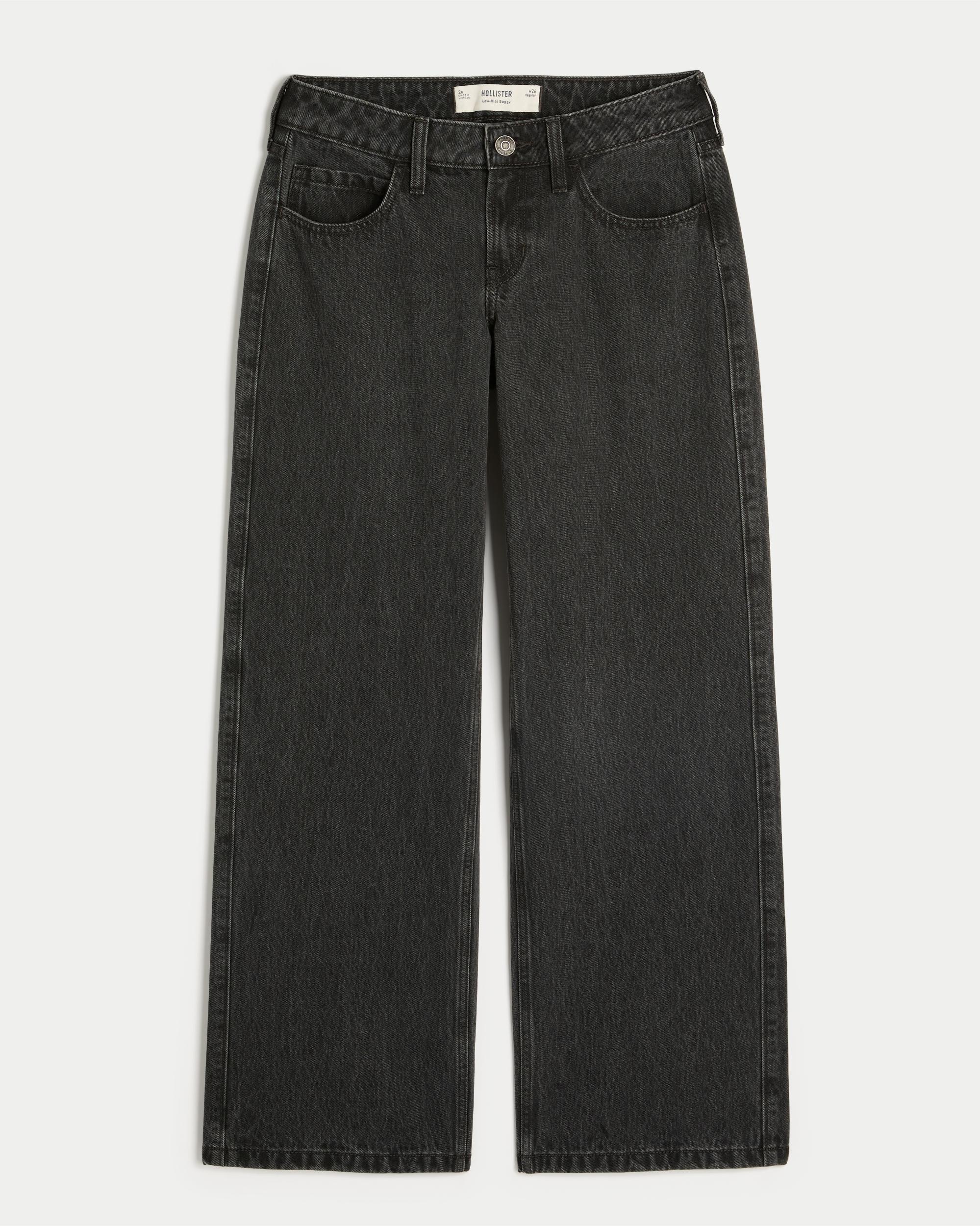 Low-Rise Washed Black Baggy Jeans Product Image