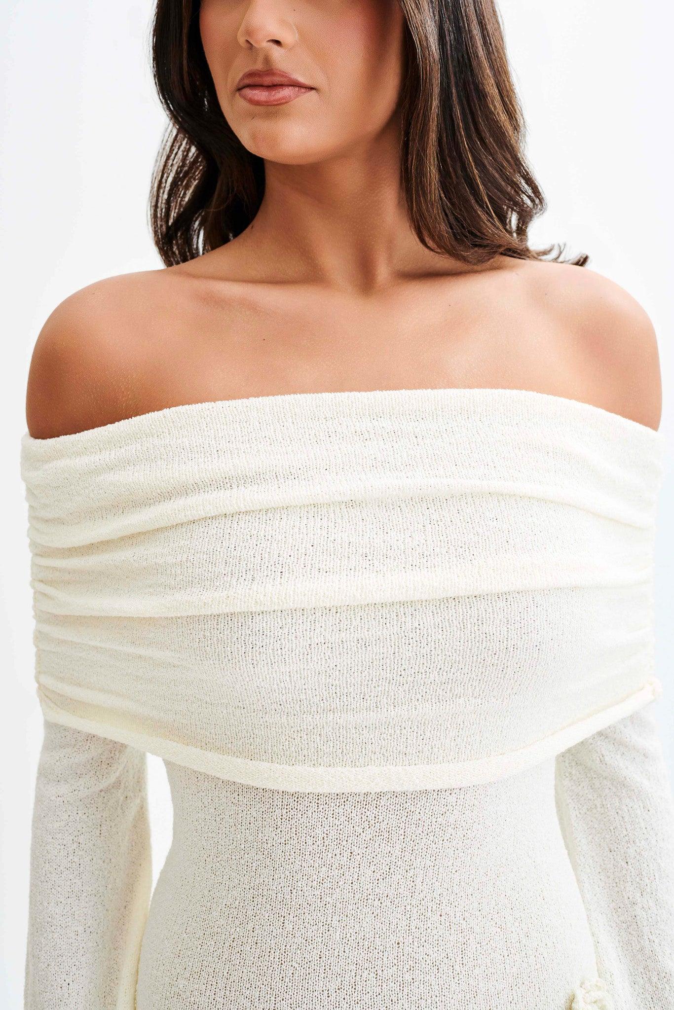 Kiki Off Shoulder Knit Rose Maxi Dress - Ivory Product Image