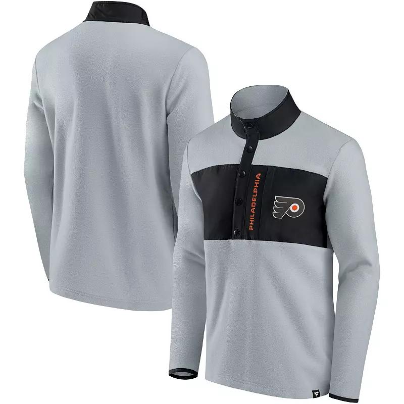 Men's Fanatics Branded Gray/Black Philadelphia Flyers Omni Polar Fleece Quarter-Snap Jacket,  Product Image