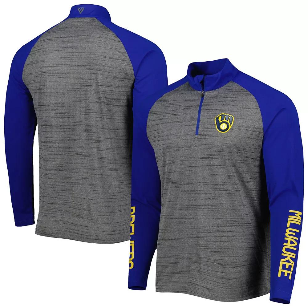 Men's Levelwear Heather Gray Milwaukee Brewers Vandal Raglan Quarter-Zip Top, Size: Medium, Grey Product Image