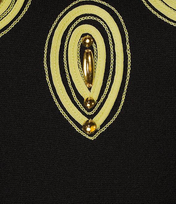 Ming Wang Soutache Trim Split Mandarin 3/4 Sleeve Jeweled Trim Side Slit Tunic Product Image