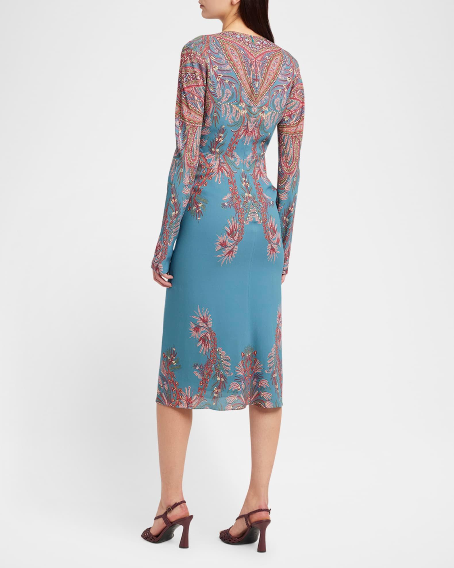 Floral Paisley Long-Sleeve Ruched Cady Dress Product Image