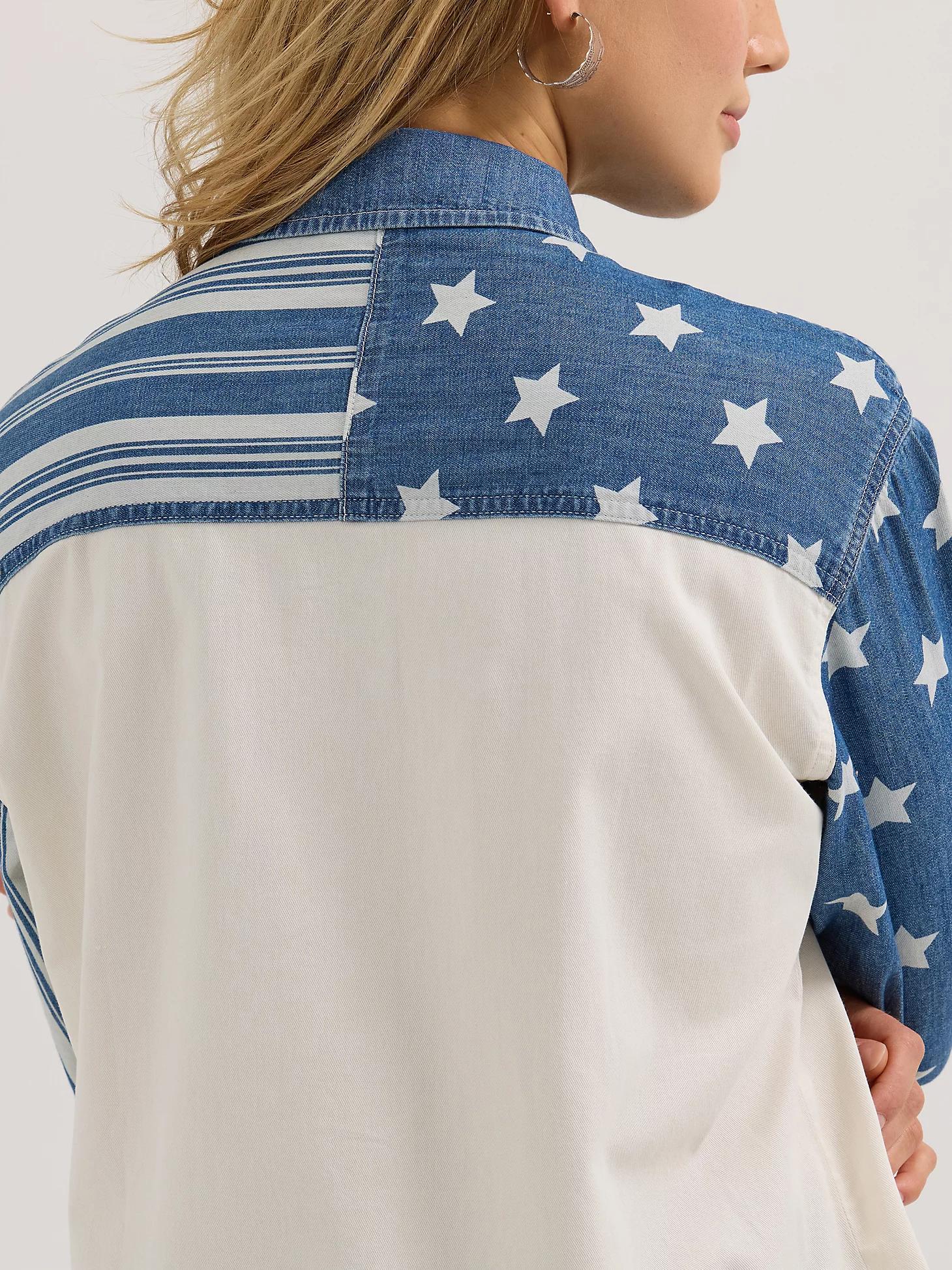 Women's Wrangler Pieced Boyfriend Denim Western Snap Shirt | Women's TOPS | Wrangler® Product Image