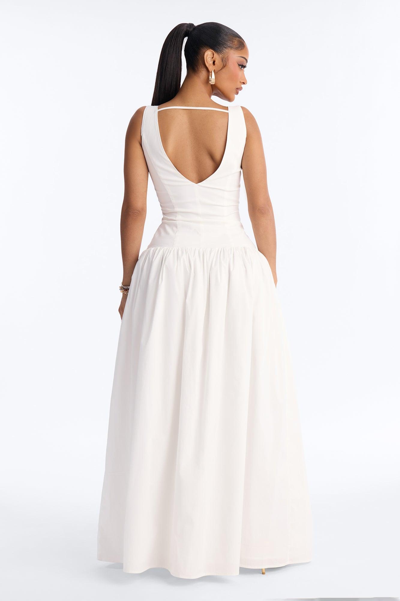 Everly Drop Waist Button Up Maxi Dress - White Female Product Image