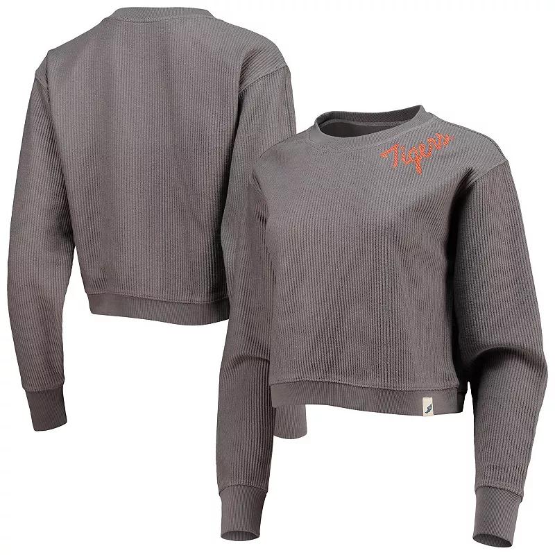 Women's League Collegiate Wear Charcoal Clemson Tigers Corded Timber Cropped Pullover Sweatshirt, Size: XL Product Image