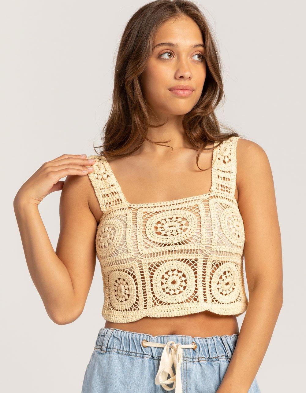 FULL TILT Crochet Granny Square Womens Cami - YELLOW Product Image