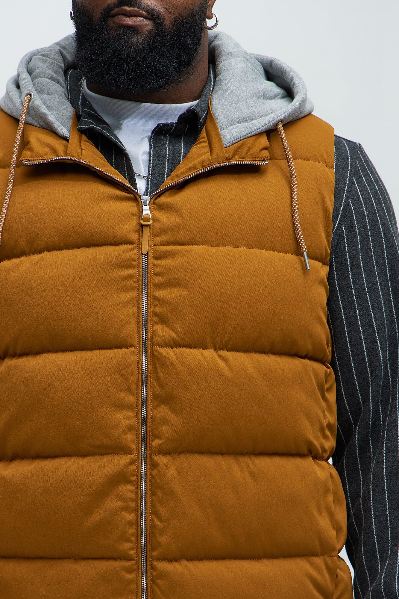 Heartbreak Puffer Vest With Hood - Mustard Male Product Image