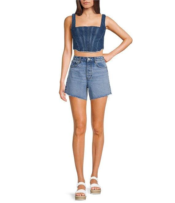 Gianni Bini Michelle Denim Square Neck Sleeveless Corset Crop Top Product Image