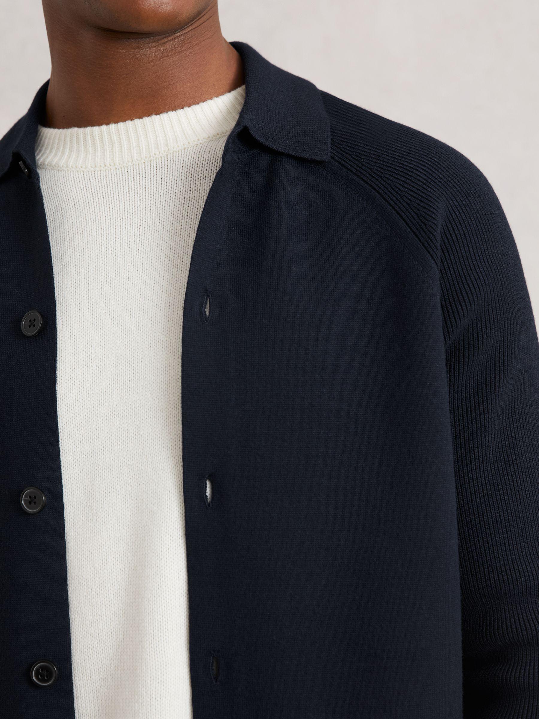 Button-Through Ribbed-Sleeve Shirt in Navy Blue Product Image