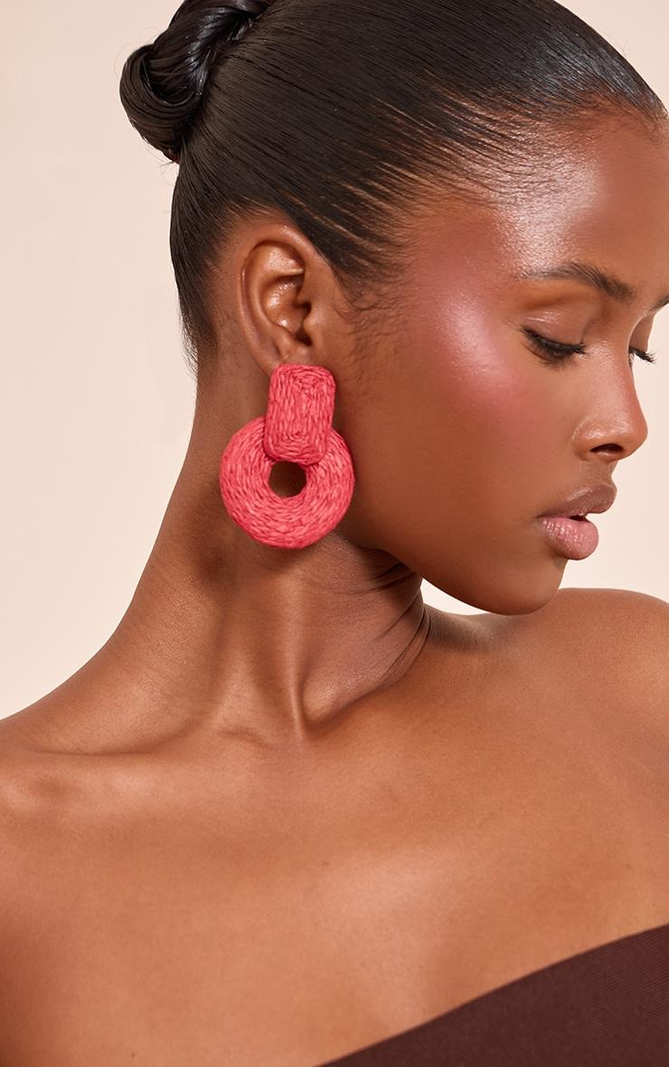 Bright Red Raffia Door Knocker Earrings Product Image