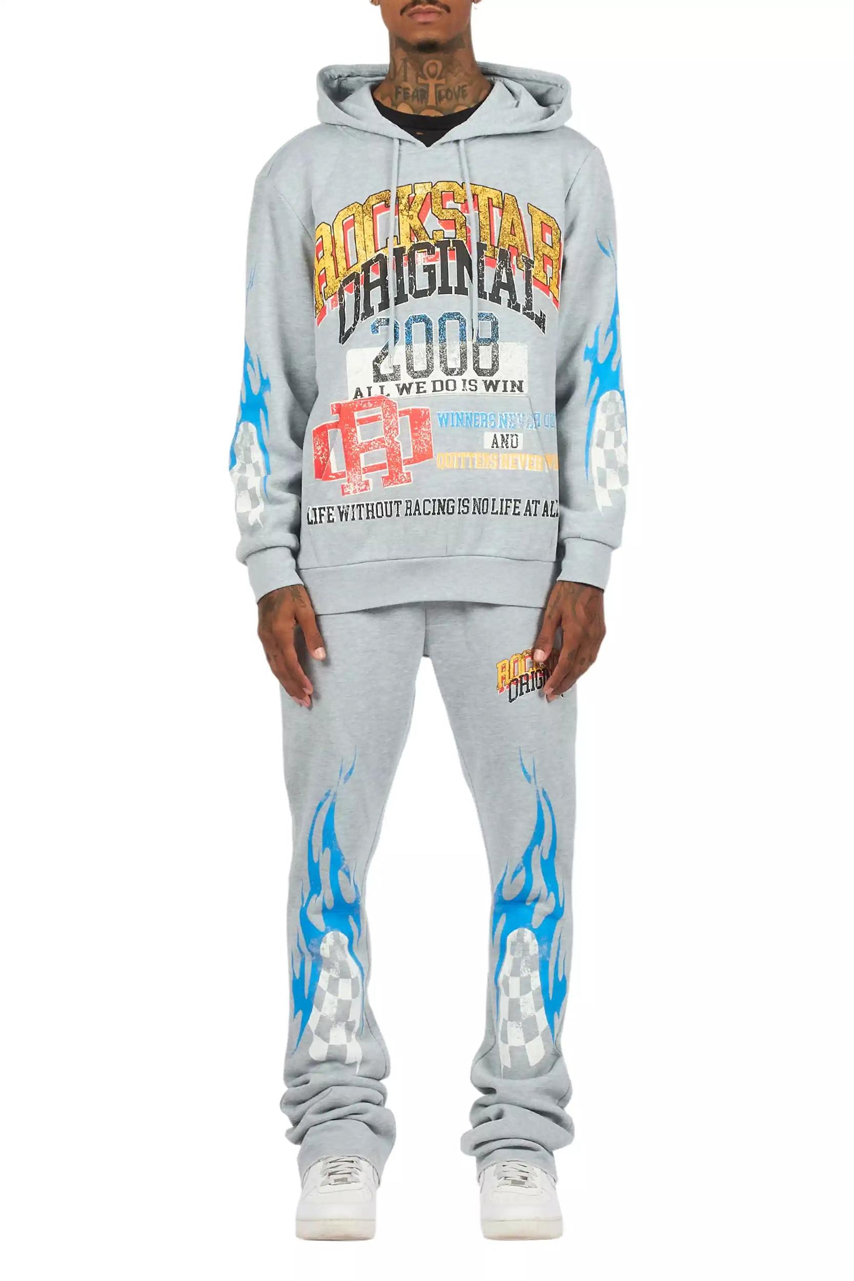Colorful Race Heather Grey Hoodie/Baggy Track Pant Set Male Product Image