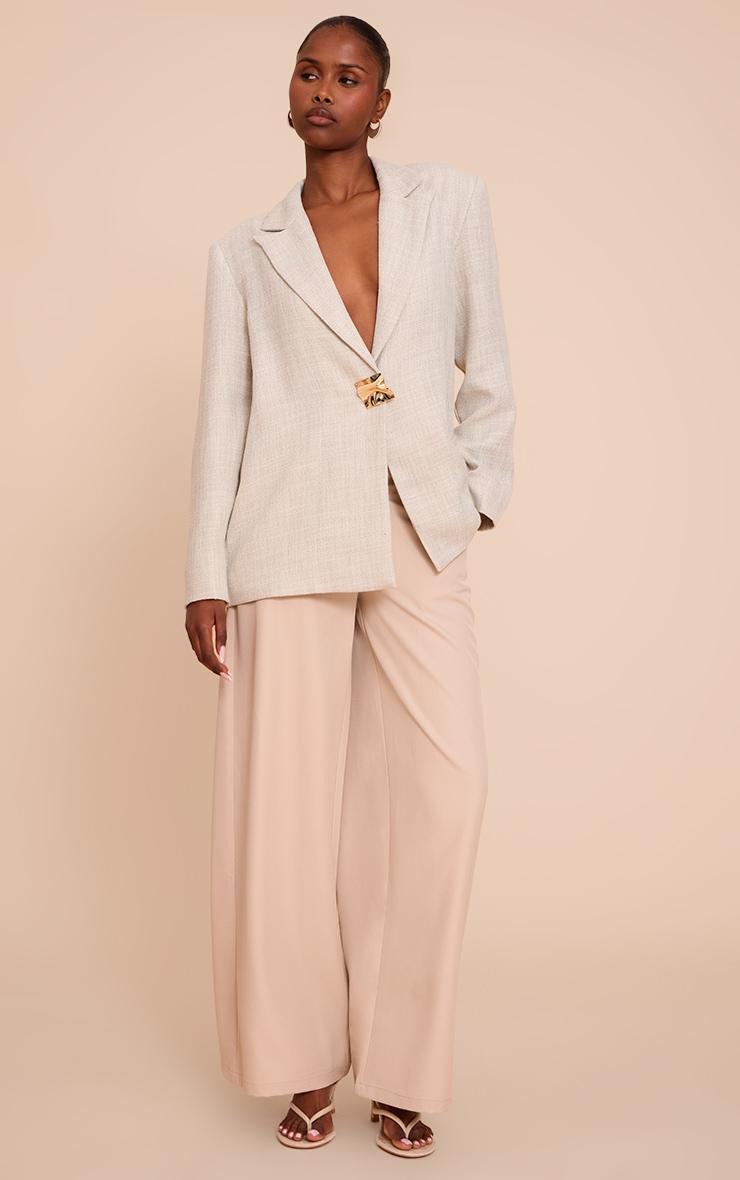 Beige Button Detail Linen Look Boxy Blazer Product Image