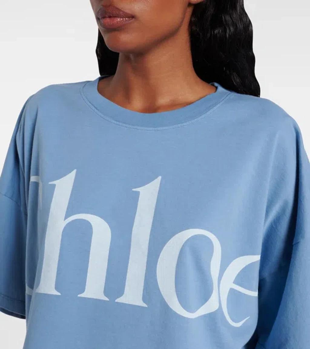 CHLOÉ Women Light Blue Jersey Cropped Logo T-shirt Product Image