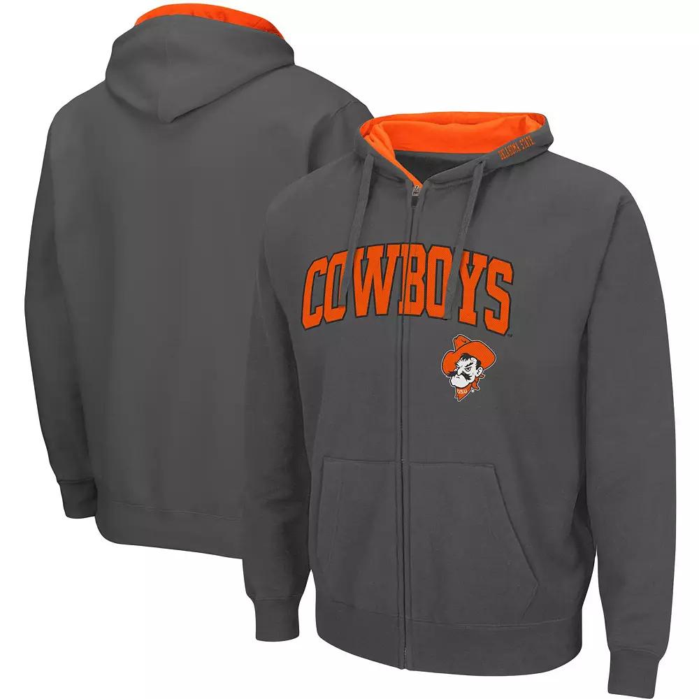 Men's Colosseum Charcoal Oklahoma State Cowboys Arch & Logo 3.0 Full-Zip Hoodie,  Product Image