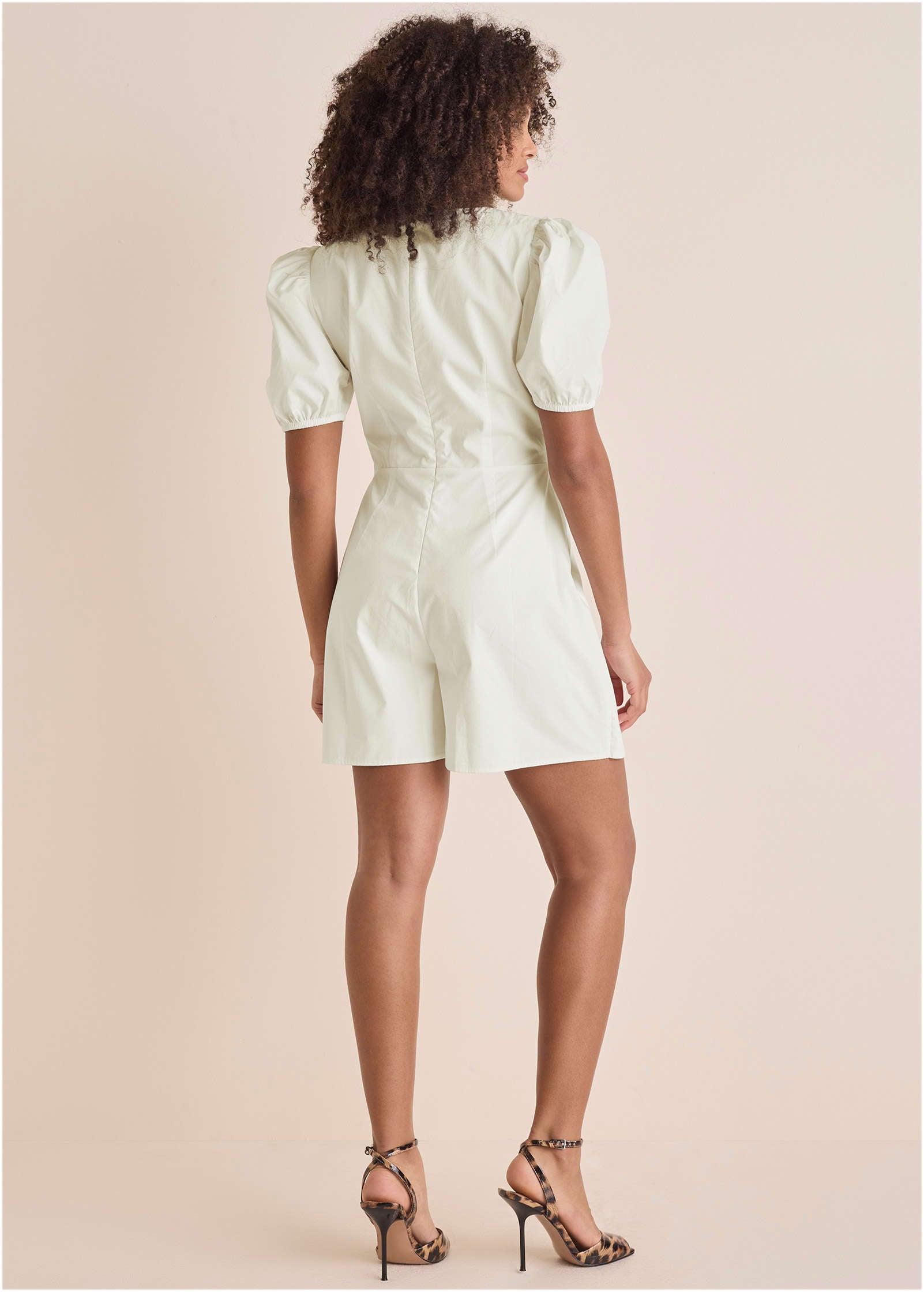 Puff-Sleeve Poplin Romper - Off White Product Image