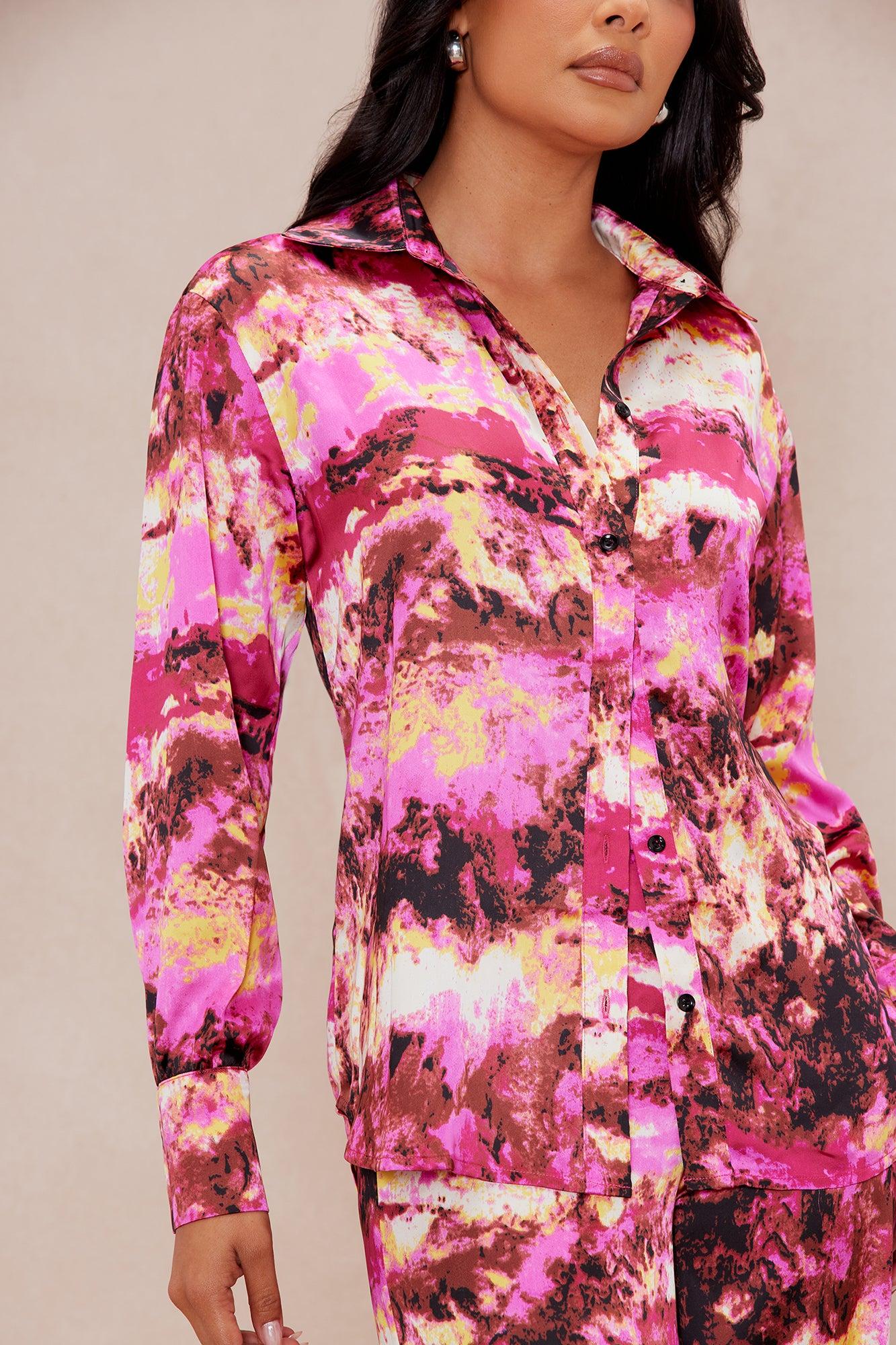 Larenna Satin Pant Set - Fuchsia Product Image