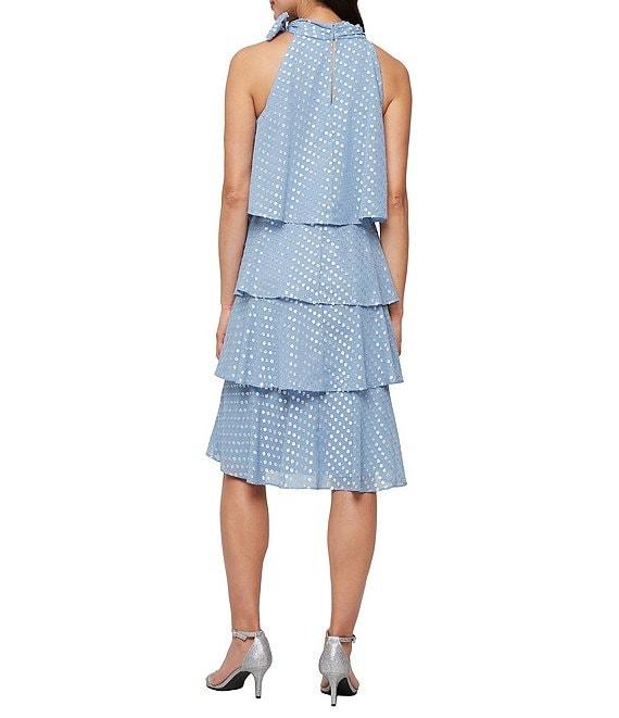 Ignite Evenings Halter Neck Bow Sleeveless Chiffon Burnout Tiered Shift Dress Product Image