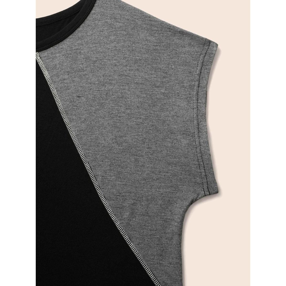 Plus Size Color Block Contrast Binding Batwing Sleeve T-shirt Black Women Casual Contrast Colorblock Round Neck Everyday T-shirts BloomChic 12/L Product Image