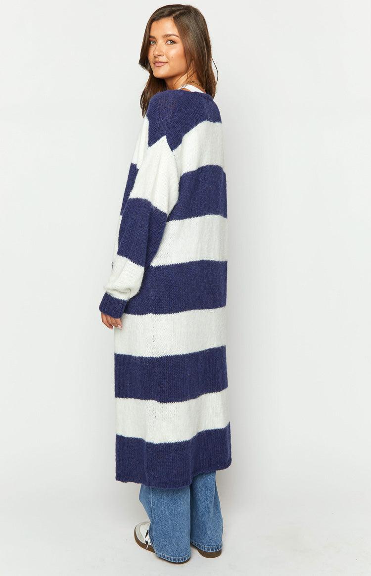 Thaddeus Blue And White Striped Knit Cardigan Baby Product Image