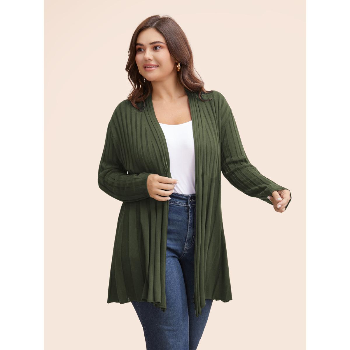 Plus Size Plain Textured Kimono Collar Cardigan Black Women Timeless Loose Long Sleeve Elegant Cardigans BloomChic 18-20/2X Product Image
