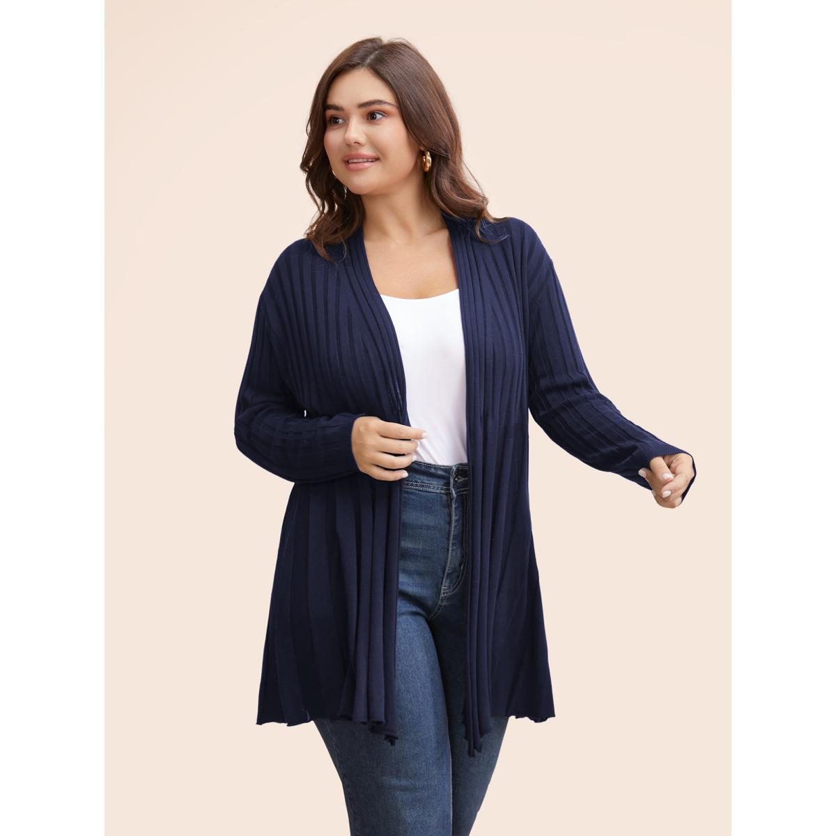 Plus Size Plain Textured Kimono Collar Cardigan Black Women Timeless Loose Long Sleeve Elegant Cardigans BloomChic 18-20/2X Product Image
