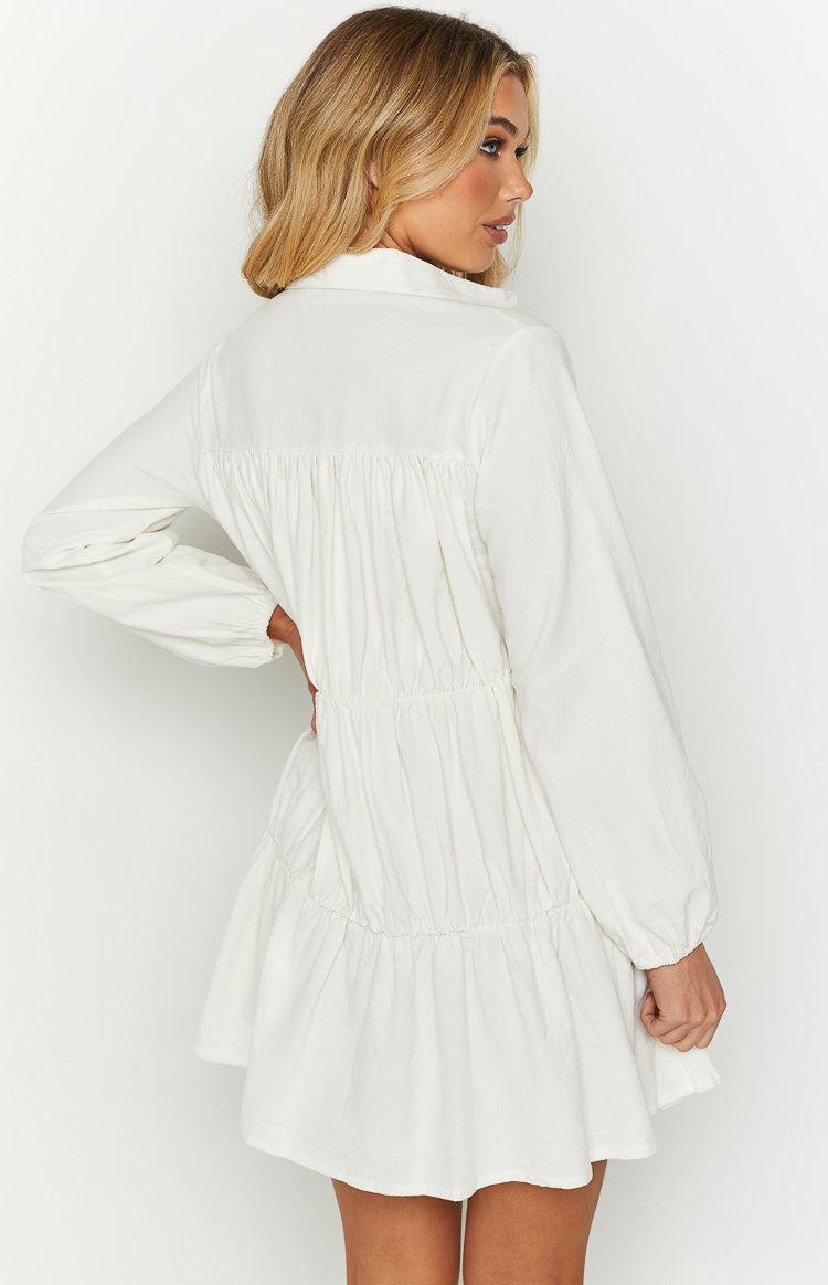 Theodossia Tiered Long Sleeve Dress White Product Image