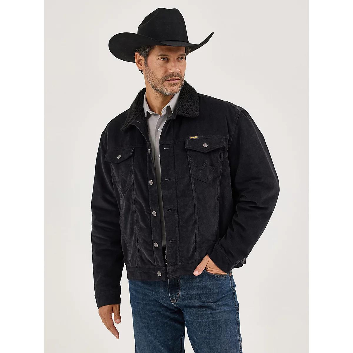 Men's Wrangler® Cowboy Cut® Sherpa Lined Corduroy Jacket in Caviar Product Image