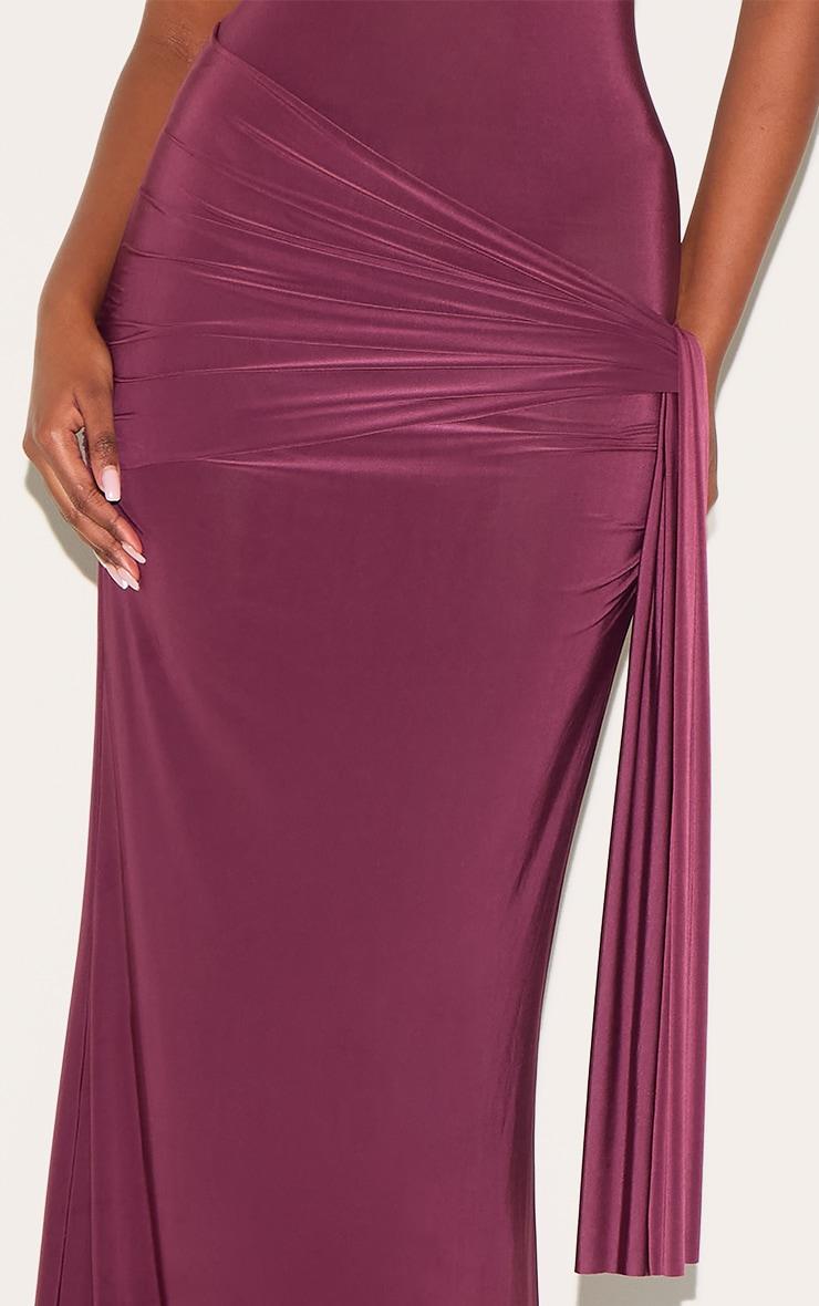 Plum Slinky Off Shoulder Wrap Detail Maxi Dress Product Image