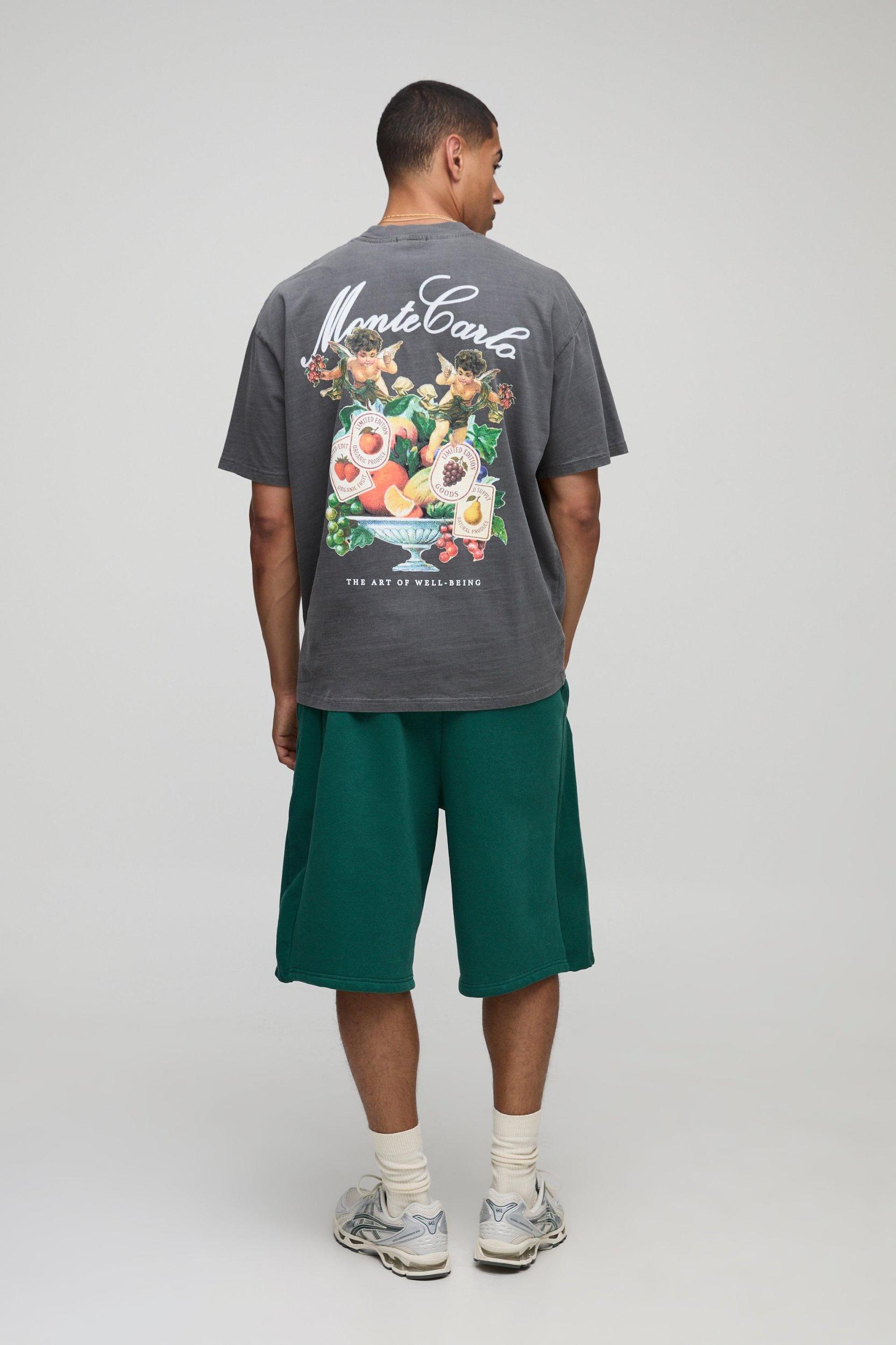 Charcoal Oversized Extended Neck Washed Cherub Graphic T-Shirt | boohooMAN USA Product Image