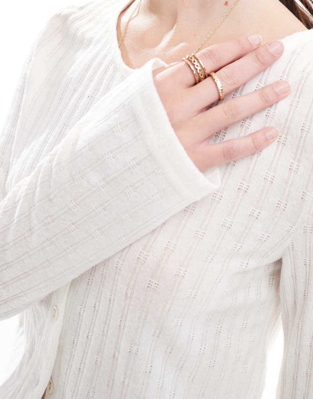 Pieces pointelle cardigan in cloud white Product Image