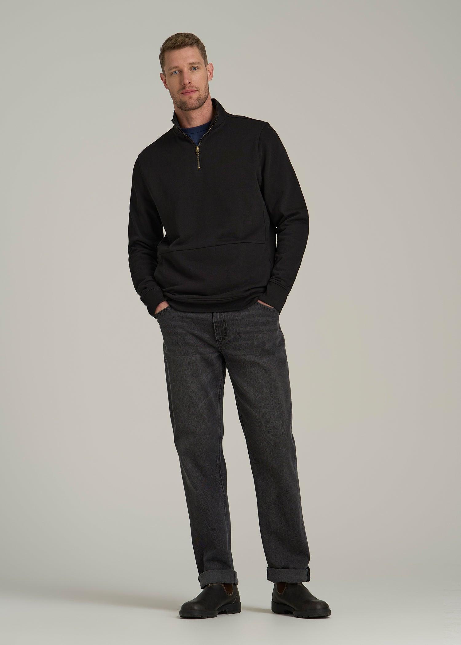 LJ&S Heavyweight Quarter-Zip Pullover for Tall Men in Vintage Black Male Product Image