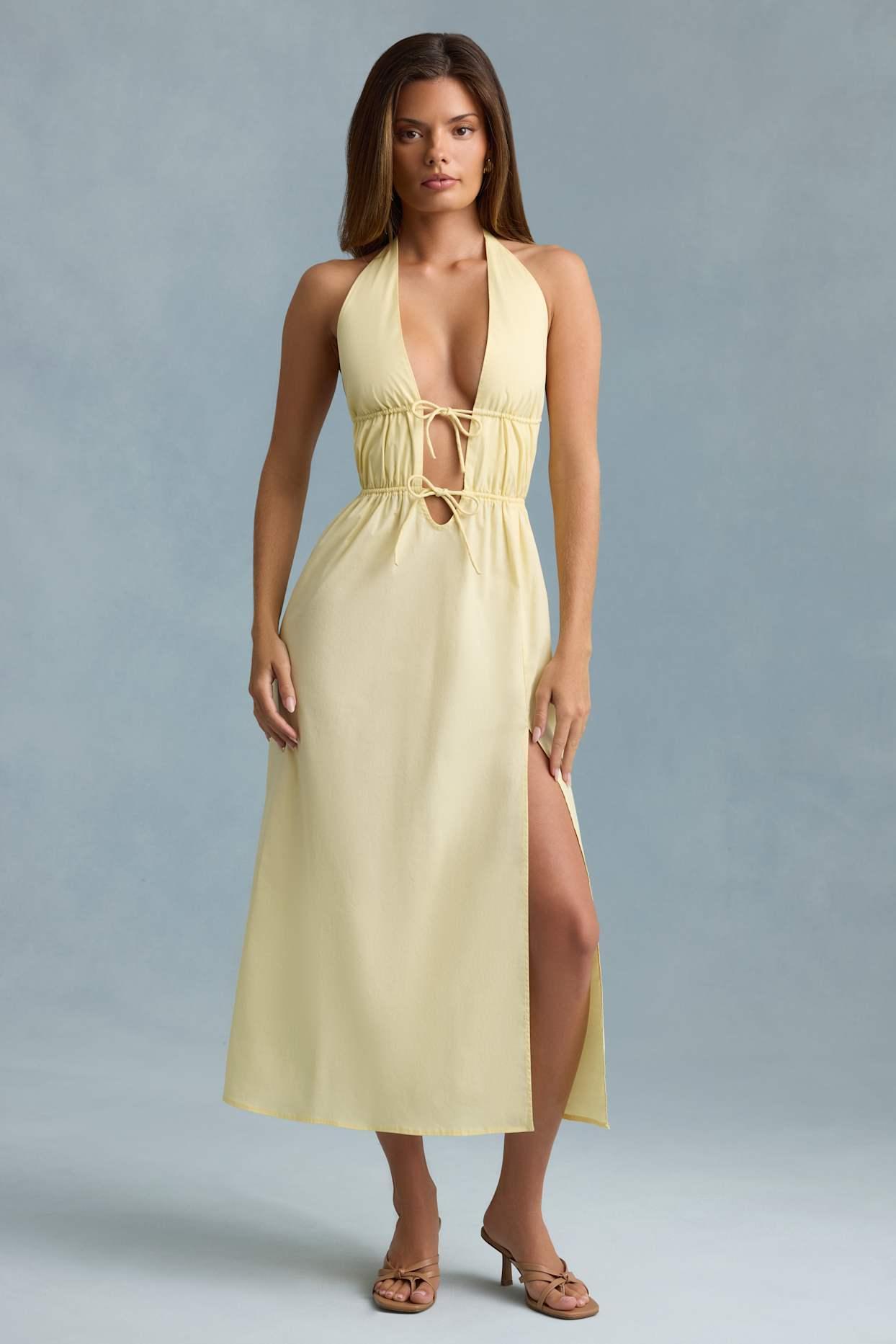 Backless Cotton-Poplin Maxi Dress in Lemon Yellow Product Image