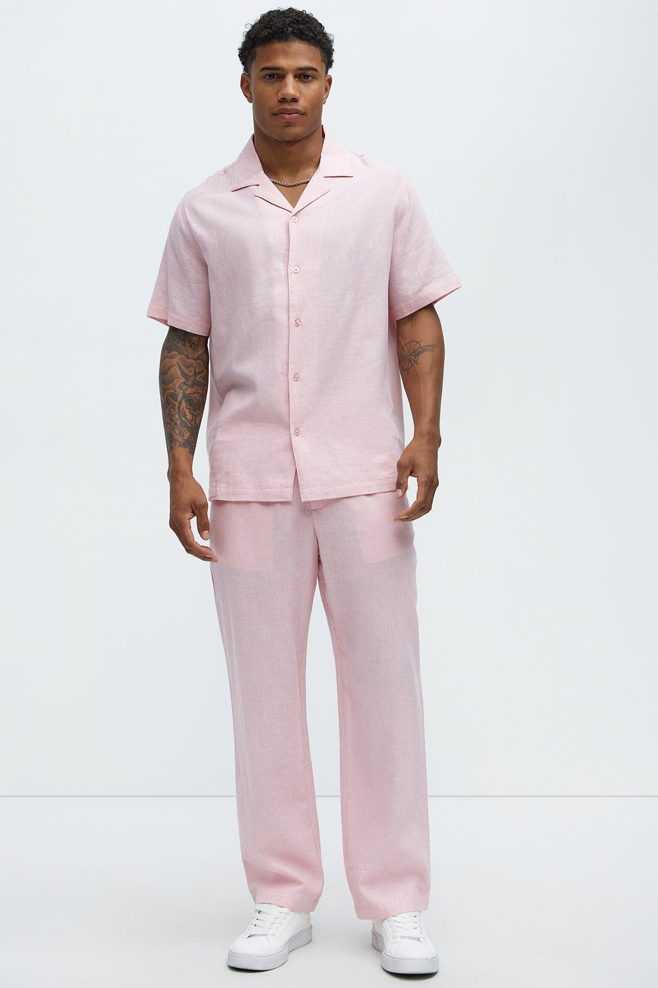 Bahamas Straight Linen Pants - Pink Product Image
